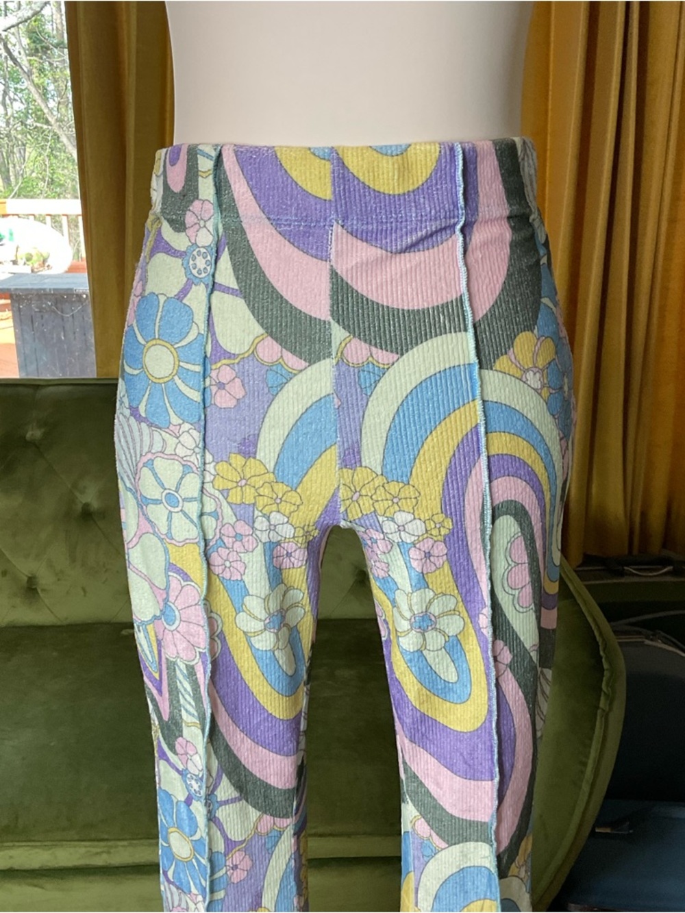 Anthropologie DAMSON MADDER Psychedelic Peggy ribbed Flare Pants size 10 - Picture 2 of 4